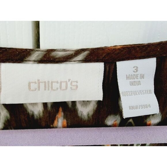 Chico's‎ 3 Southwest Sleeveles Casual Tank Top Shell Browns XL Gathered Neckline - Picture 5 of 6